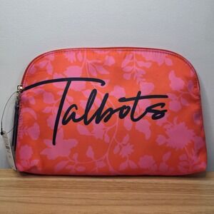 Talbots‎ Orange Pink Floral Cosmetic Makeup Bag Pouch Clutch